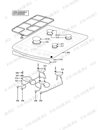 Взрыв-схема плиты (духовки) Tricity Bendix SG552/1DWN - Схема узла H10 Hob